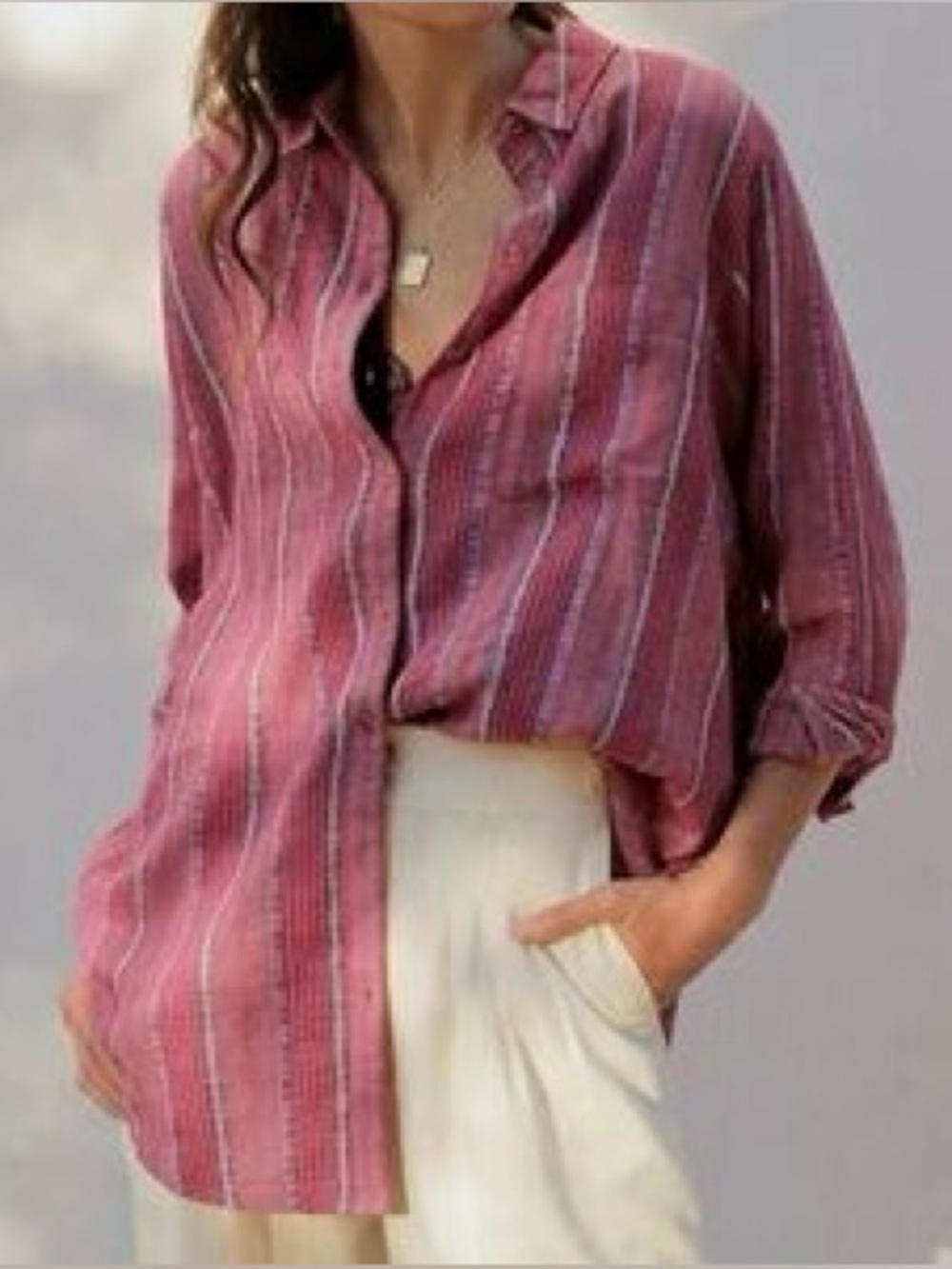 Anthropologie Pilcro The Bo Boyfriend Metallic Stripe Button Down Shirt XS Pink - Picture 5 of 12